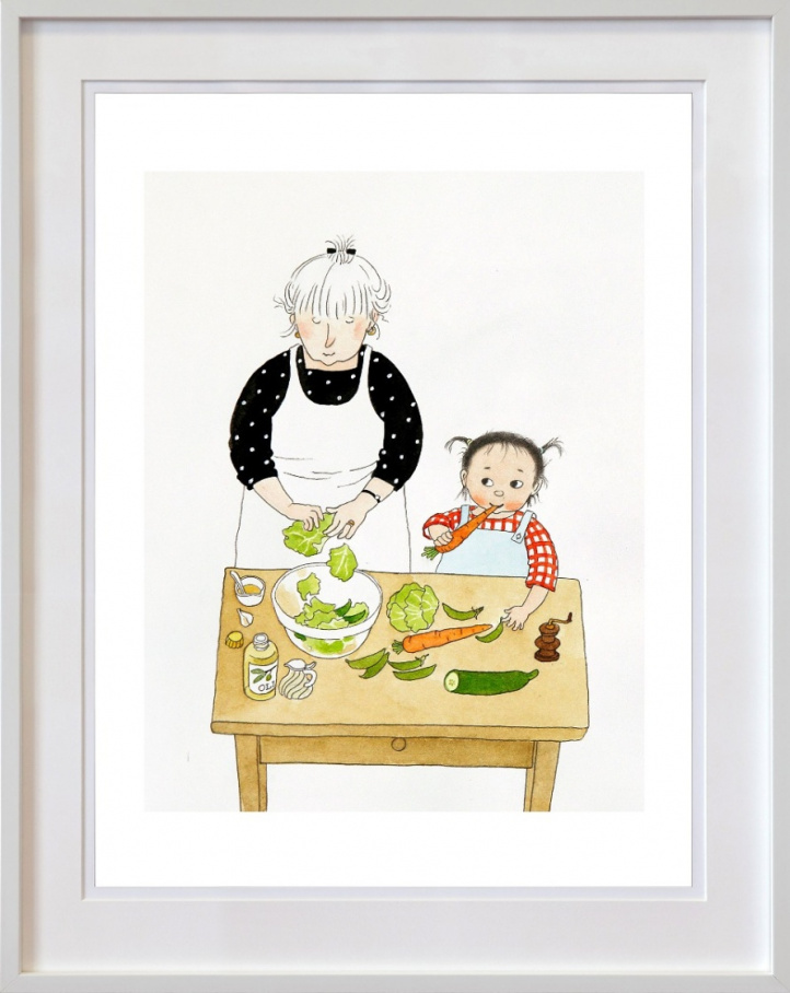 Mollan och mormor gör sallad i gruppen Konstgalleri / Teman / Gastronomi hos NOA Gallery (100087_758)